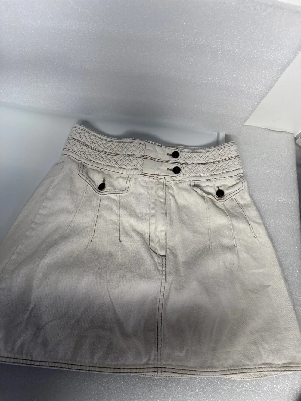 Free People Ivory High-Waist Mini Skirt Size 4 Boho Cotton Hemp Blend